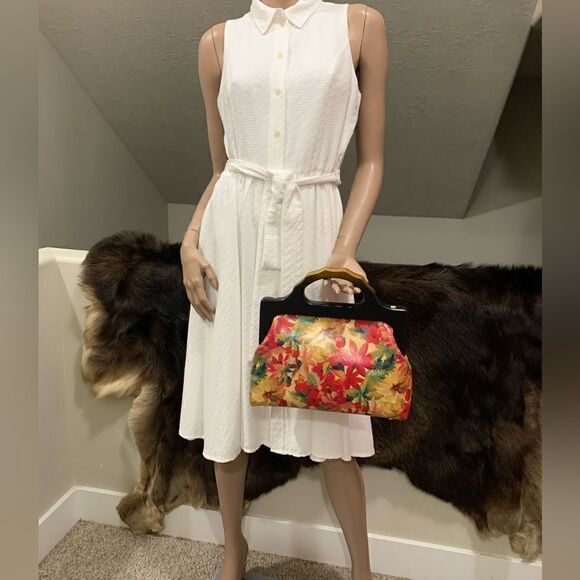 Handmade Genuine Leather Floral Print Large wooden Frame Bag & 2 Strap Styles - Picture 4 of 15